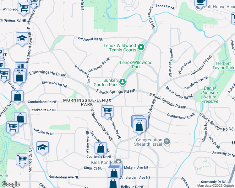 map of restaurants, bars, coffee shops, grocery stores, and more near 945 East Rock Springs Road Northeast in Atlanta