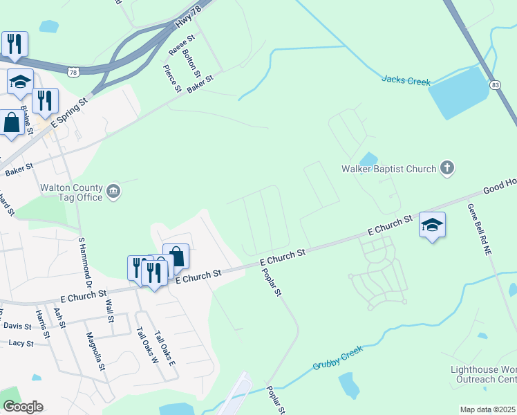 map of restaurants, bars, coffee shops, grocery stores, and more near 709 Woody Drive in Monroe