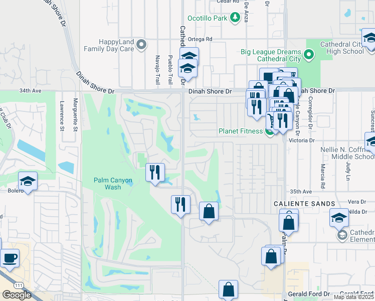 map of restaurants, bars, coffee shops, grocery stores, and more near 68509 Paseo Soria in Cathedral City