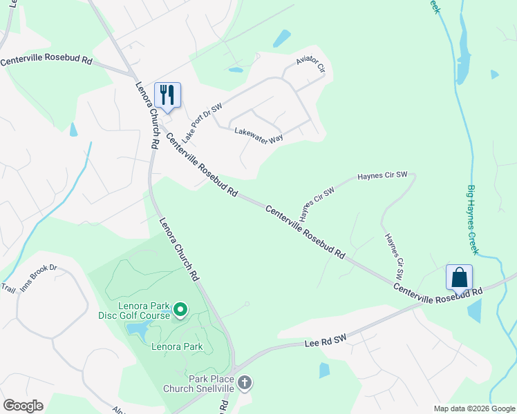 map of restaurants, bars, coffee shops, grocery stores, and more near 2908 Centerville Rosebud Road in Snellville