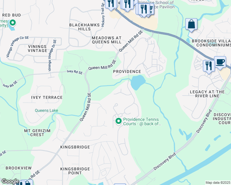 map of restaurants, bars, coffee shops, grocery stores, and more near 871 Gramercy Hills Lane in Mableton