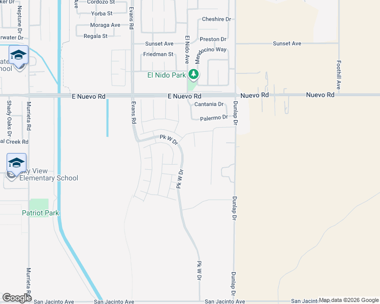 map of restaurants, bars, coffee shops, grocery stores, and more near 1383 Arlington Court in Perris