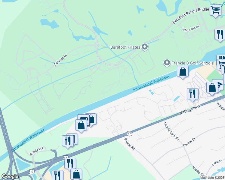 map of restaurants, bars, coffee shops, grocery stores, and more near 2180-5 Waterview Drive in North Myrtle Beach