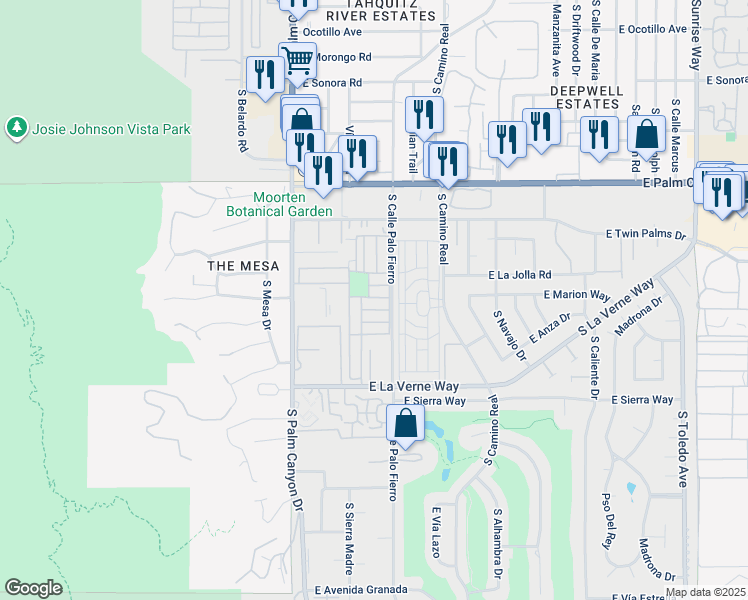 map of restaurants, bars, coffee shops, grocery stores, and more near 706 Maui Lane in Palm Springs