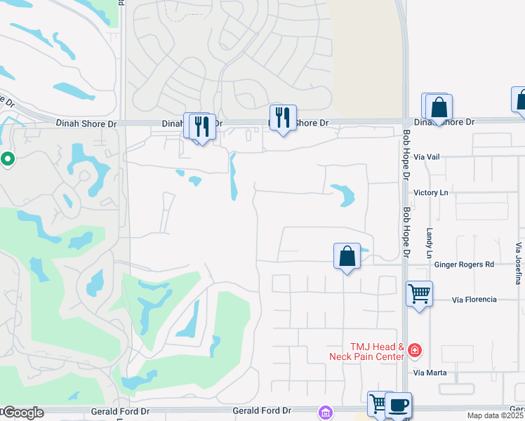 map of restaurants, bars, coffee shops, grocery stores, and more near 36 Colonial Drive in Rancho Mirage