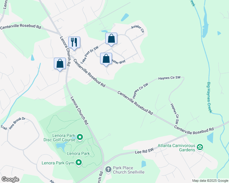 map of restaurants, bars, coffee shops, grocery stores, and more near 2918 Centerville Rosebud Road in Snellville