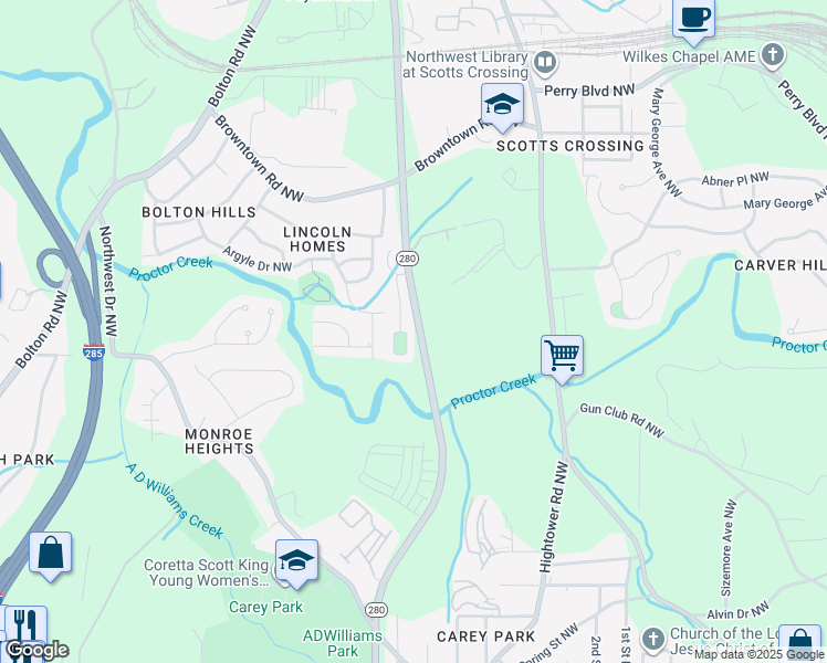 map of restaurants, bars, coffee shops, grocery stores, and more near 1696 Jackson Square Northwest in Atlanta
