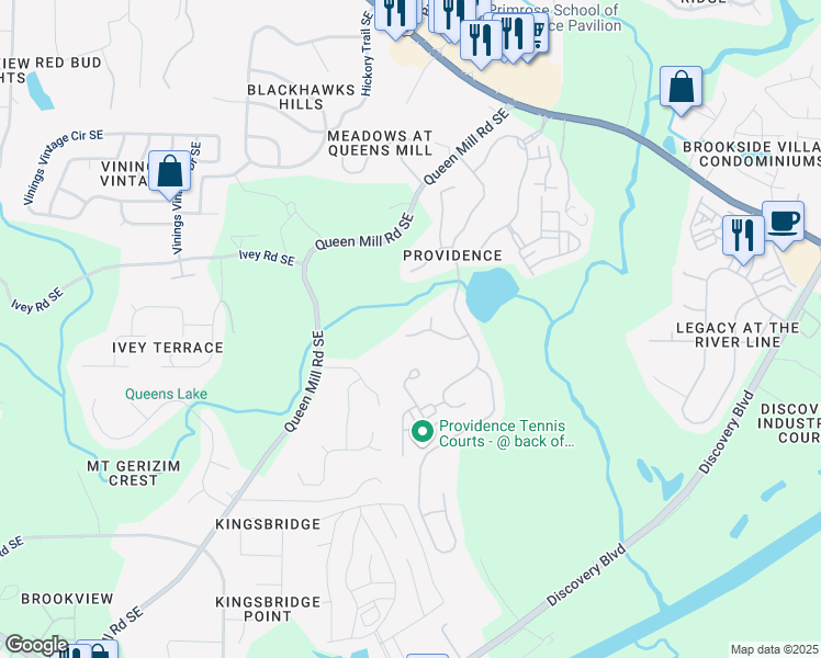 map of restaurants, bars, coffee shops, grocery stores, and more near 871 Gramercy Hills Lane in Mableton