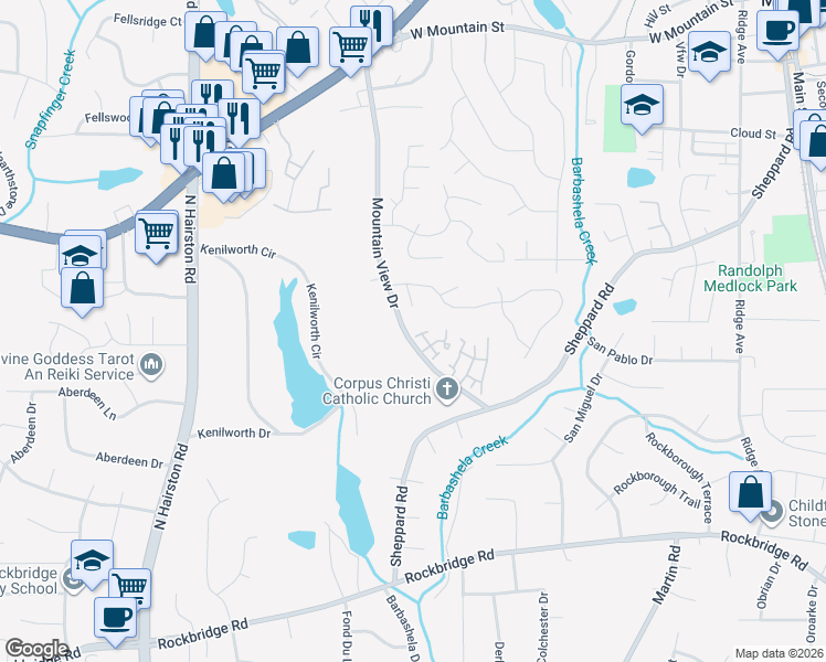 map of restaurants, bars, coffee shops, grocery stores, and more near 703 Garden View Drive in Stone Mountain