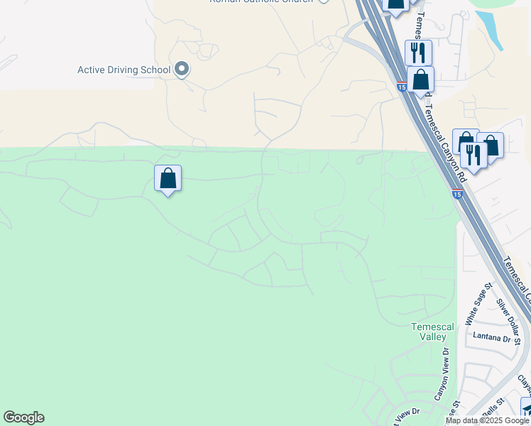 map of restaurants, bars, coffee shops, grocery stores, and more near 22197 Silverpointe Loop in Corona