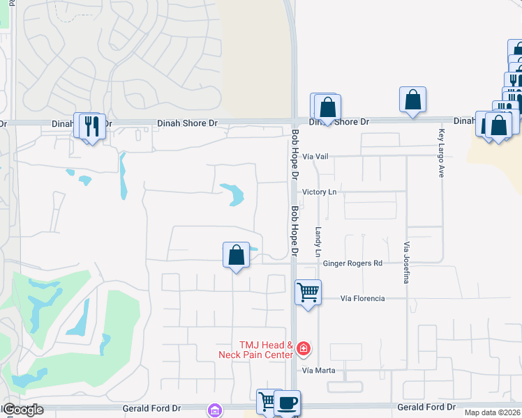 map of restaurants, bars, coffee shops, grocery stores, and more near 24 Oak Tree Drive in Rancho Mirage