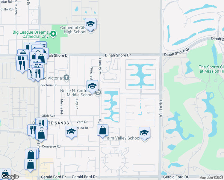 map of restaurants, bars, coffee shops, grocery stores, and more near 69581 Antonia Way in Rancho Mirage