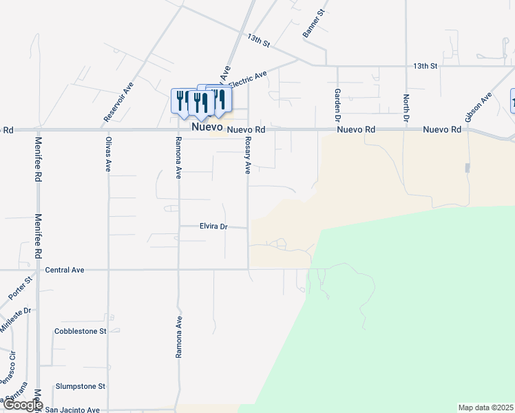 map of restaurants, bars, coffee shops, grocery stores, and more near 22236 Rosary Avenue in Nuevo