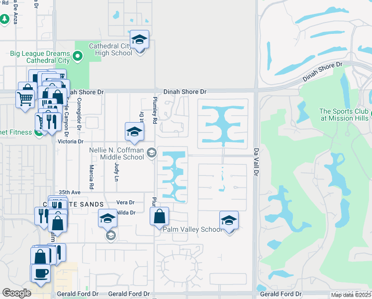map of restaurants, bars, coffee shops, grocery stores, and more near 69677 Antonia Way in Rancho Mirage