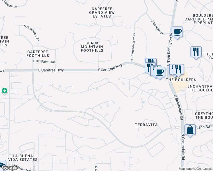 map of restaurants, bars, coffee shops, grocery stores, and more near 6683 East Amber Sun Drive in Scottsdale