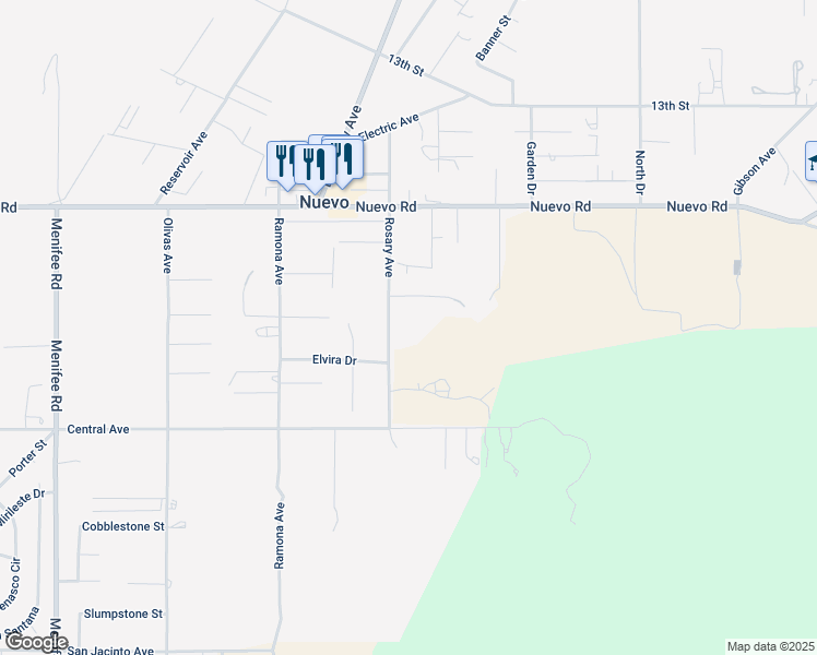 map of restaurants, bars, coffee shops, grocery stores, and more near 22236 Rosary Avenue in Nuevo
