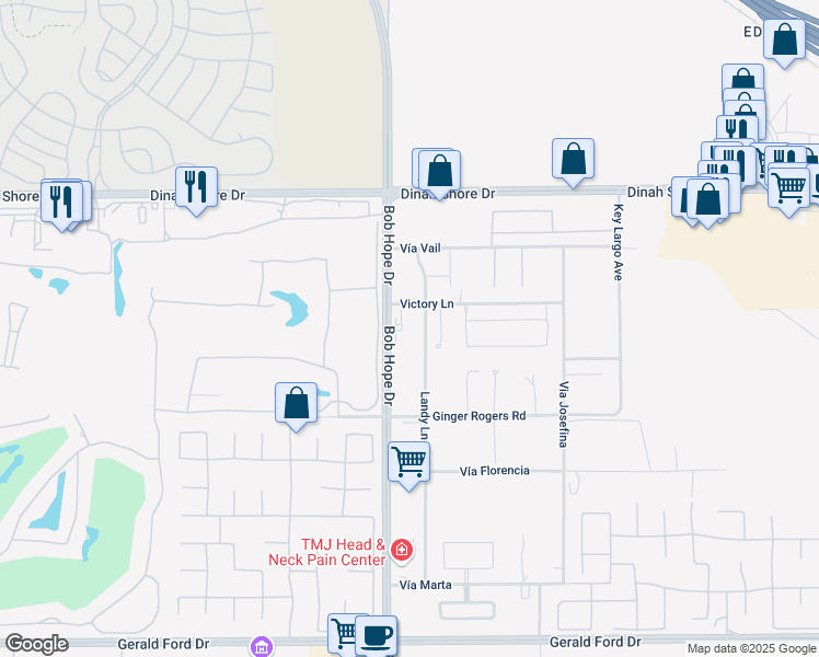 map of restaurants, bars, coffee shops, grocery stores, and more near 34490 Bob Hope Drive in Rancho Mirage