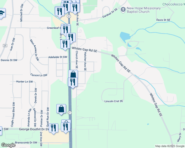 map of restaurants, bars, coffee shops, grocery stores, and more near 308 Hollingsworth Street Southeast in Jacksonville