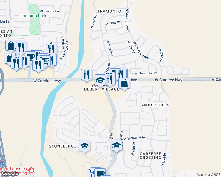 map of restaurants, bars, coffee shops, grocery stores, and more near 34455 North 27th Drive in Phoenix
