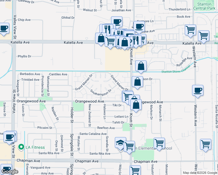 map of restaurants, bars, coffee shops, grocery stores, and more near 11371 Harkers Court in Cypress