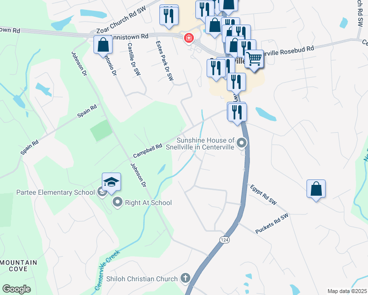 map of restaurants, bars, coffee shops, grocery stores, and more near 4149 Silver Hill Court Southwest in Snellville