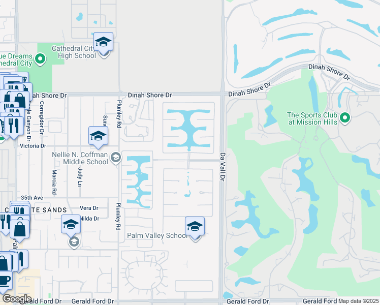 map of restaurants, bars, coffee shops, grocery stores, and more near Via Santo Tomas Drive in Rancho Mirage