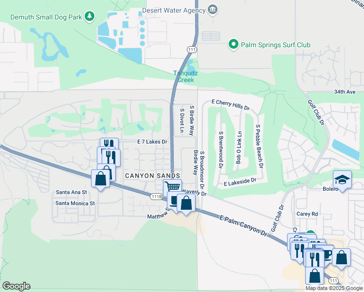 map of restaurants, bars, coffee shops, grocery stores, and more near 4777 Eagle Way in Palm Springs