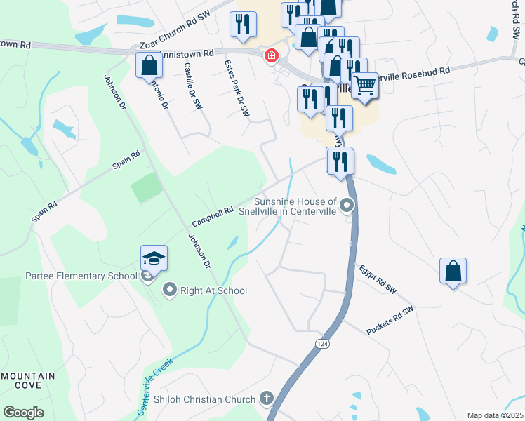 map of restaurants, bars, coffee shops, grocery stores, and more near 4149 Silver Hill Court Southwest in Snellville