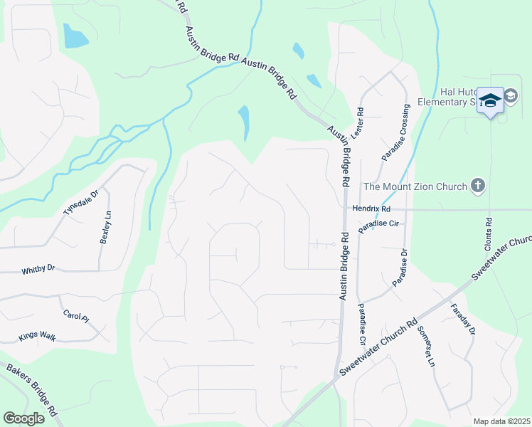 map of restaurants, bars, coffee shops, grocery stores, and more near 43 Austin Trail in Douglasville
