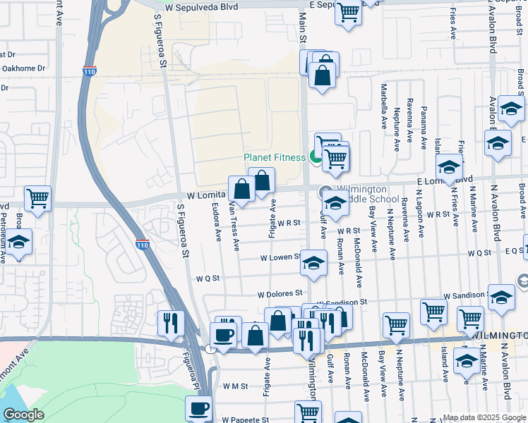 map of restaurants, bars, coffee shops, grocery stores, and more near 1218 West Don Street in Los Angeles