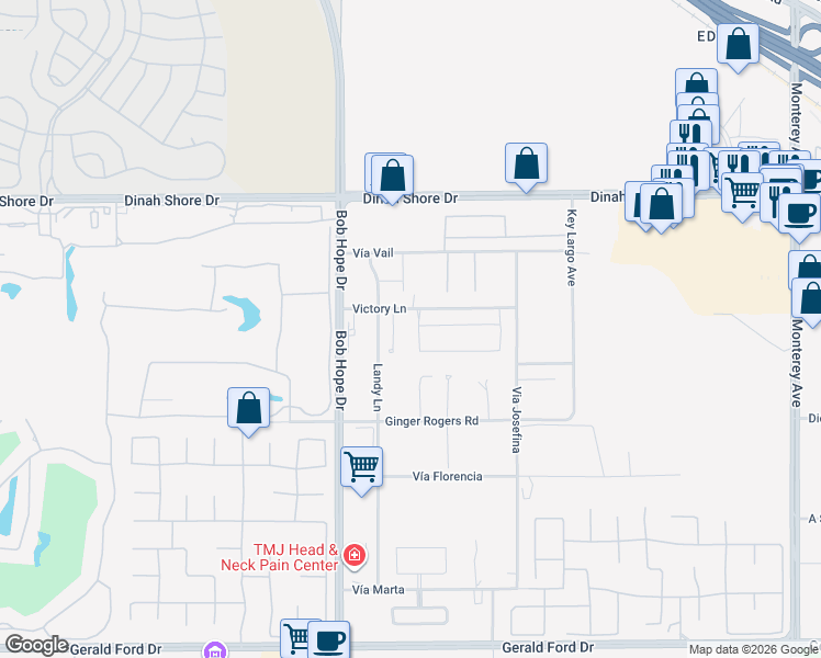 map of restaurants, bars, coffee shops, grocery stores, and more near 1 Via Merenda in Rancho Mirage