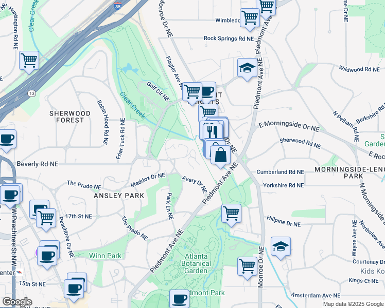 map of restaurants, bars, coffee shops, grocery stores, and more near 470 Ansley Walk Terrace Northeast in Atlanta
