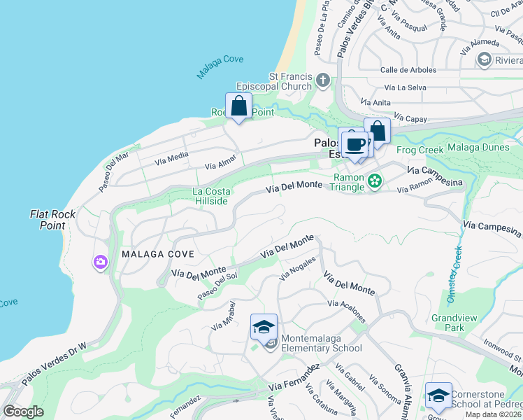 map of restaurants, bars, coffee shops, grocery stores, and more near 728 Vía Somonte in Palos Verdes Estates