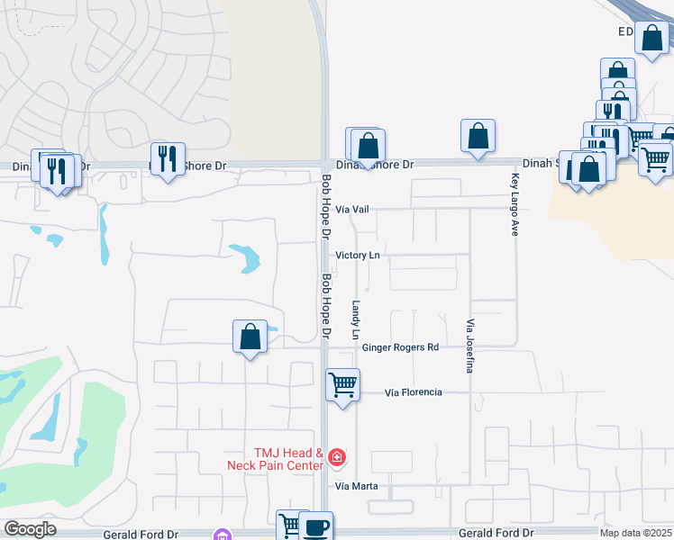map of restaurants, bars, coffee shops, grocery stores, and more near 34530 Bob Hope Drive in Rancho Mirage