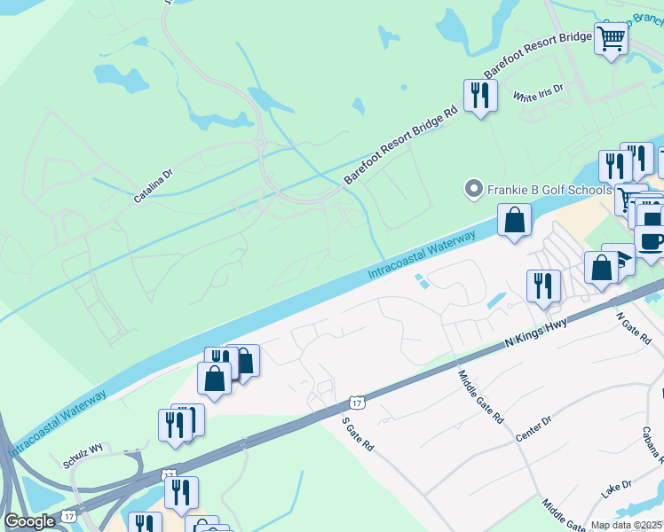 map of restaurants, bars, coffee shops, grocery stores, and more near 2180-4 Waterview Drive in North Myrtle Beach