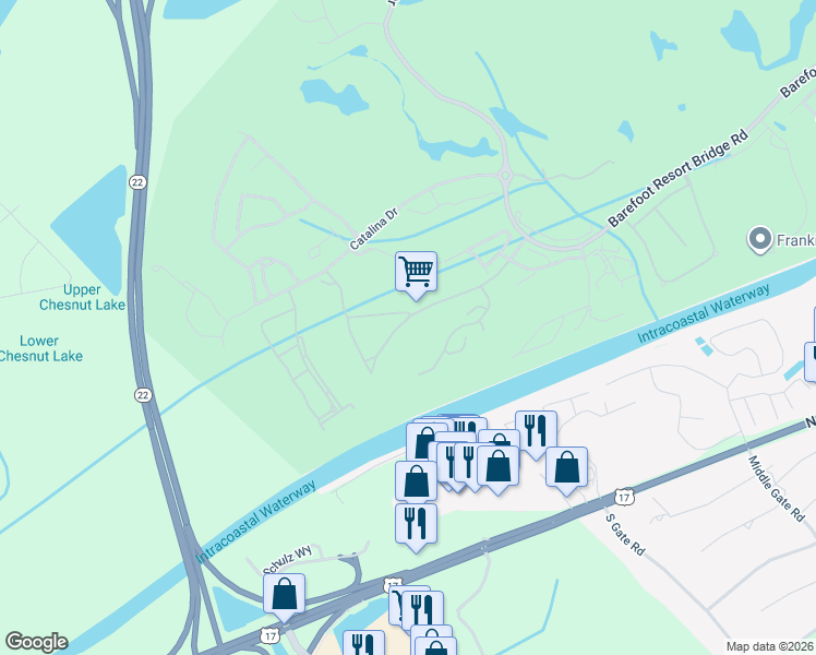 map of restaurants, bars, coffee shops, grocery stores, and more near 6095 Catalina Drive in North Myrtle Beach