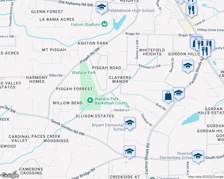 map of restaurants, bars, coffee shops, grocery stores, and more near 831 Larkin Lane in Mableton