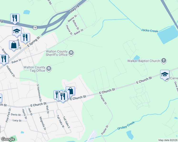 map of restaurants, bars, coffee shops, grocery stores, and more near 510 Meadows Farm Drive in Monroe