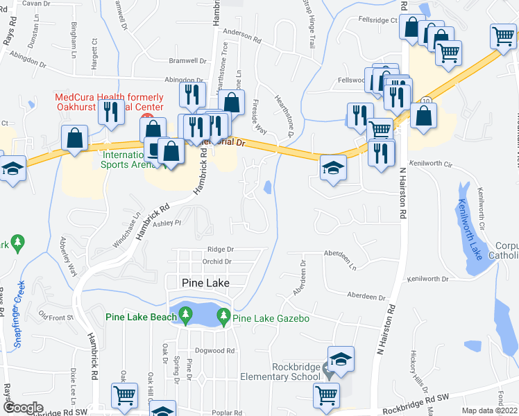 map of restaurants, bars, coffee shops, grocery stores, and more near 2601 Summit Creek Drive in Stone Mountain