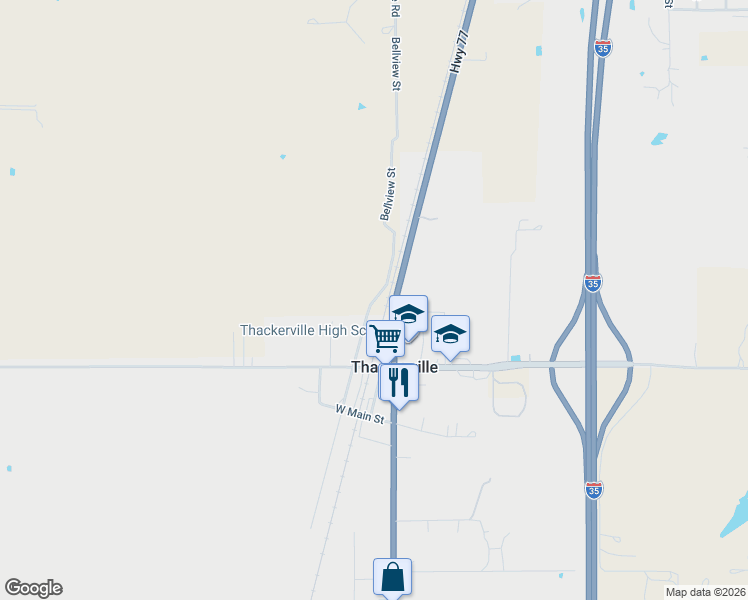 map of restaurants, bars, coffee shops, grocery stores, and more near 18898 Bellview Street in Thackerville