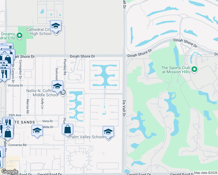 map of restaurants, bars, coffee shops, grocery stores, and more near 13 Via Santa Elena in Rancho Mirage