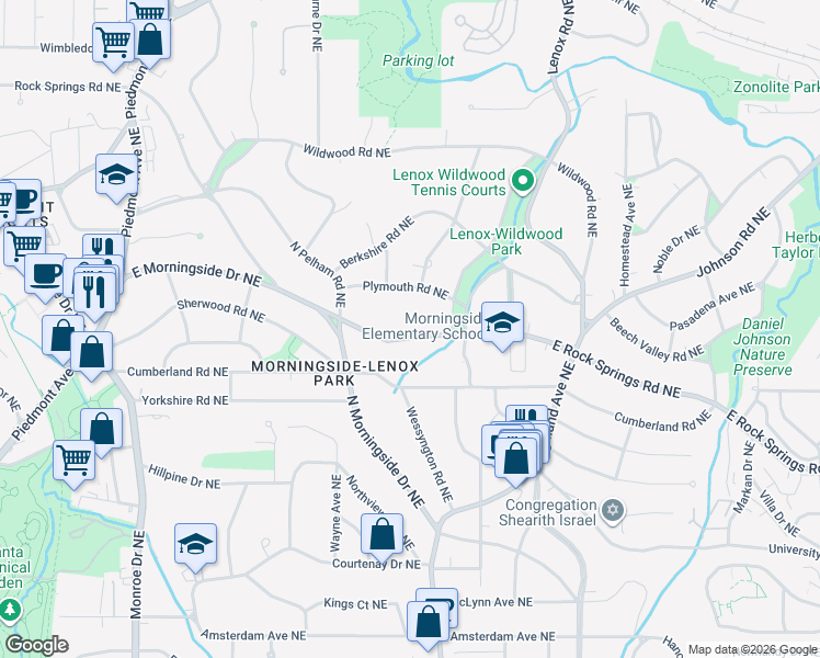 map of restaurants, bars, coffee shops, grocery stores, and more near 920 East Rock Springs Road Northeast in Atlanta