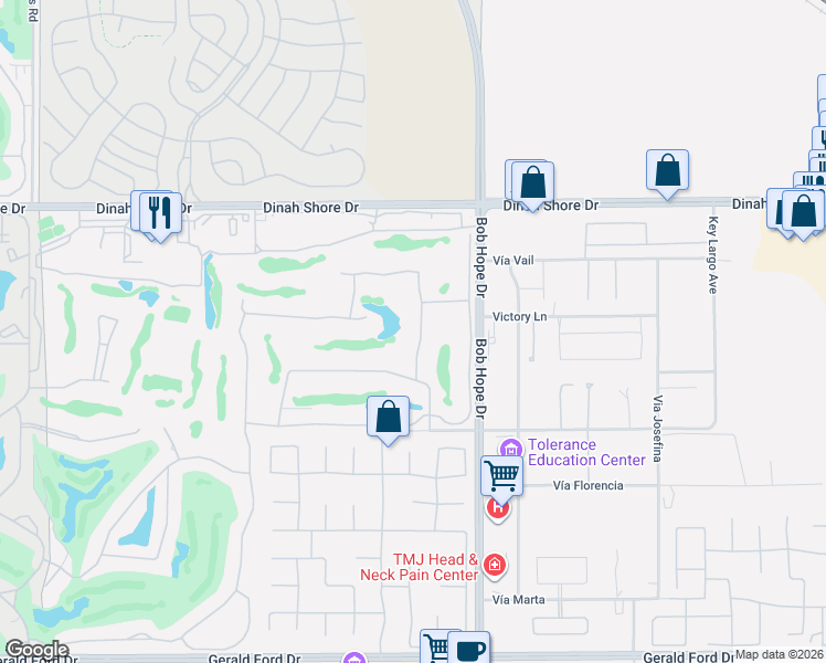 map of restaurants, bars, coffee shops, grocery stores, and more near 37 Oak Tree Drive in Rancho Mirage