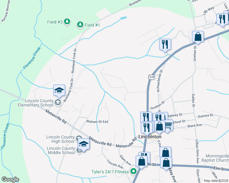 map of restaurants, bars, coffee shops, grocery stores, and more near 662 Wallace-Wells Circle in Lincolnton