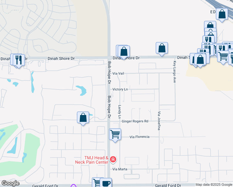 map of restaurants, bars, coffee shops, grocery stores, and more near 34560 Bob Hope Drive in Rancho Mirage