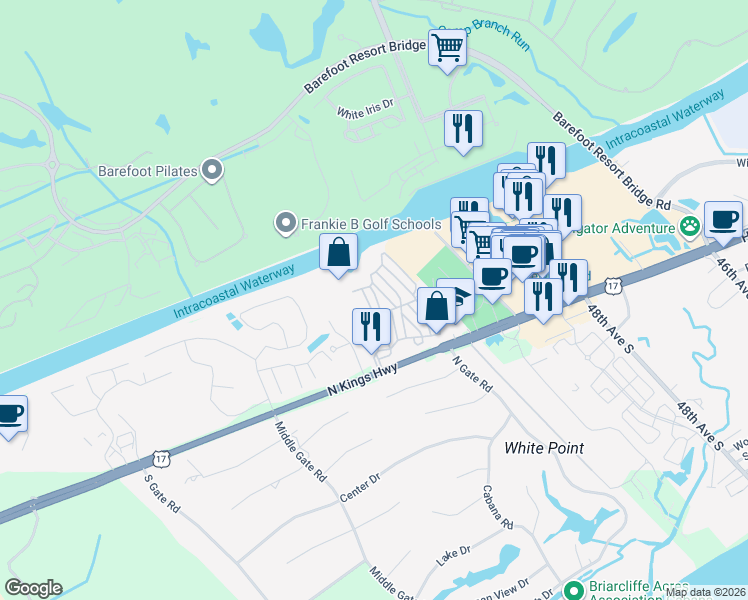 map of restaurants, bars, coffee shops, grocery stores, and more near 3 Robin Avenue in Myrtle Beach