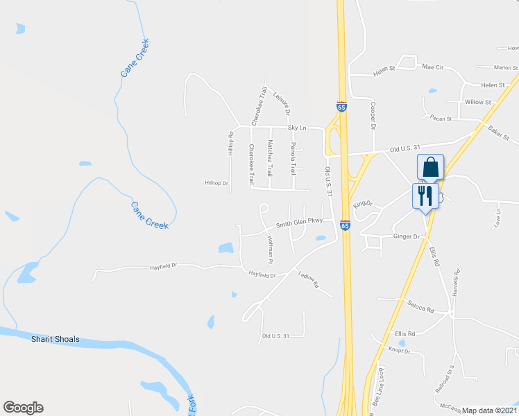 map of restaurants, bars, coffee shops, grocery stores, and more near 9391 Hoffman Place in Warrior