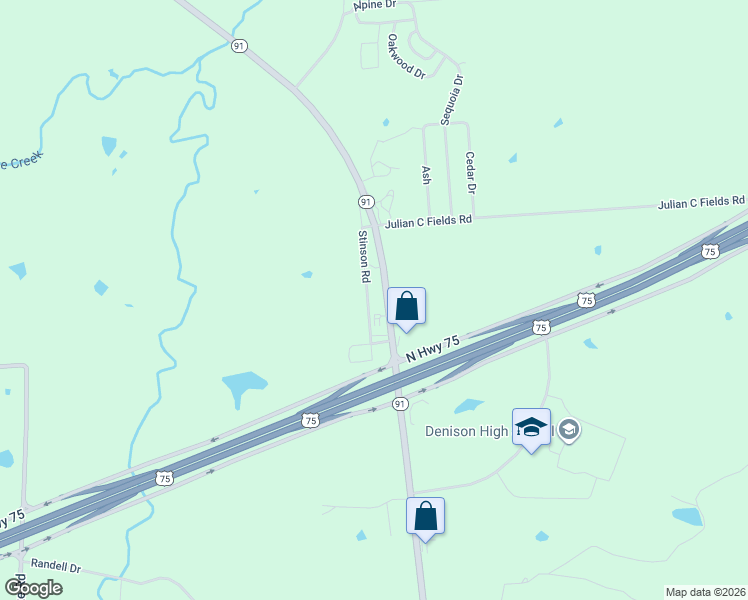 map of restaurants, bars, coffee shops, grocery stores, and more near 4807 Texas 91 in Denison