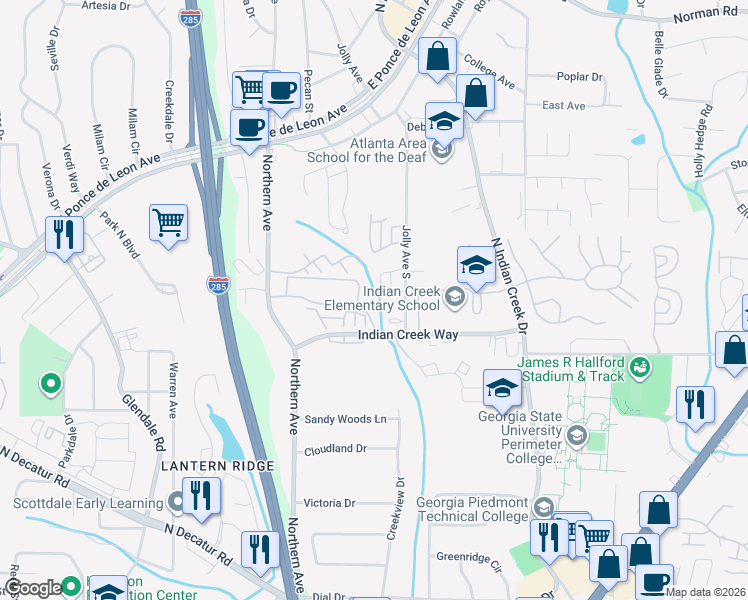 map of restaurants, bars, coffee shops, grocery stores, and more near 706 Jolly Avenue South in Clarkston