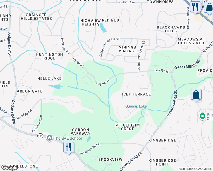 map of restaurants, bars, coffee shops, grocery stores, and more near 6380 Ivey Road Southeast in Mableton